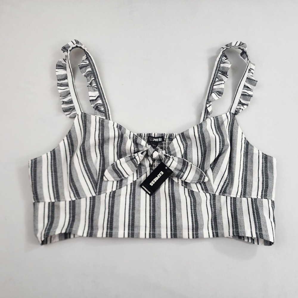 Express Top Blouse Womens Extra Large XL Grey White Cotton $44 Ladies